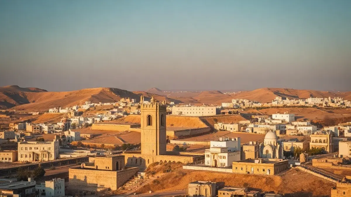منظر عام لمدينة عمّان بمبانيها الحجرية البيضاء على التلال عند ضوء الأصيل